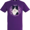 Paars katten t shirt met zwart wit kat
