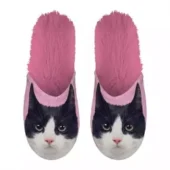 Roze Katten Pantoffel met afbeelding zwart witte kat