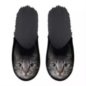 Zwarte katten Pantoffel met afbeelding grijze kat