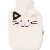 Witte fluffy kat warmwaterkruik 33x21.5cm