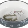 TRIXIE VOERBAK / WATERBAK PLAT KAT / POTEN KERAMIEK GRIJS / WIT