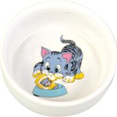 TRIXIE VOERBAK / WATERBAK STRIPKAT MET BAK KERAMIEK WIT